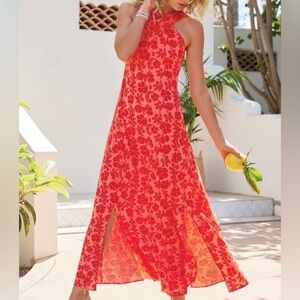 Soft Surroundings Kalani Dress in Radiant Red Hibiscus NWT